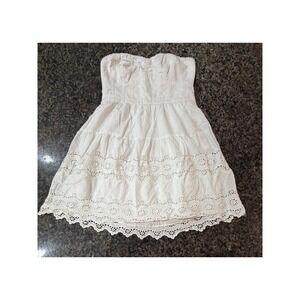American Eagle White Cotton Eyelet Lace Strapless Boho Mini Dress Size 4